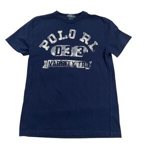 Polo Ralph Lauren Shirt Kids Size Medium 10 12 Navy Blue Varsity Sports Graphic